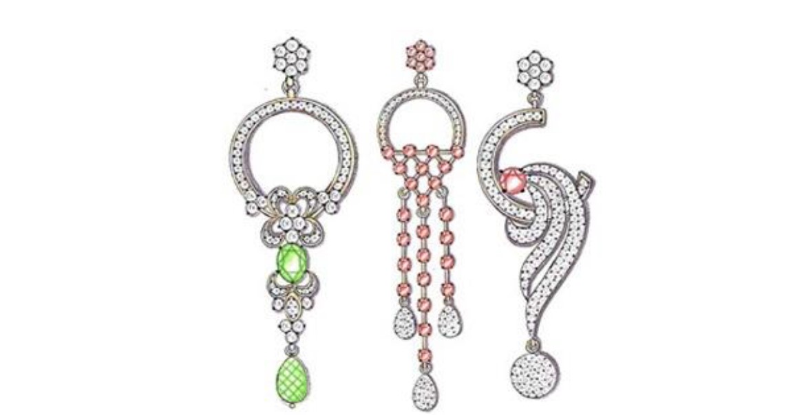 Hand-drawn manual jewellery design being sketched during a class at R3 Jewel Academy