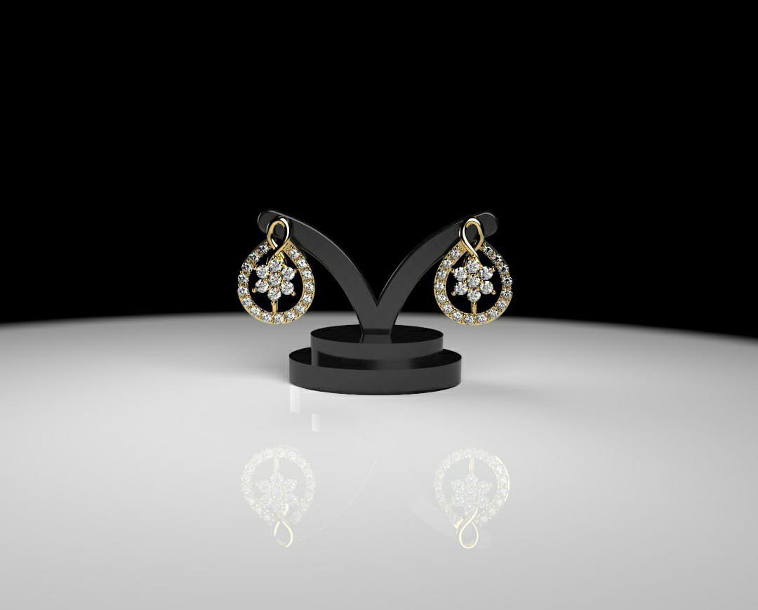 Gold drop earrings KeyShot render