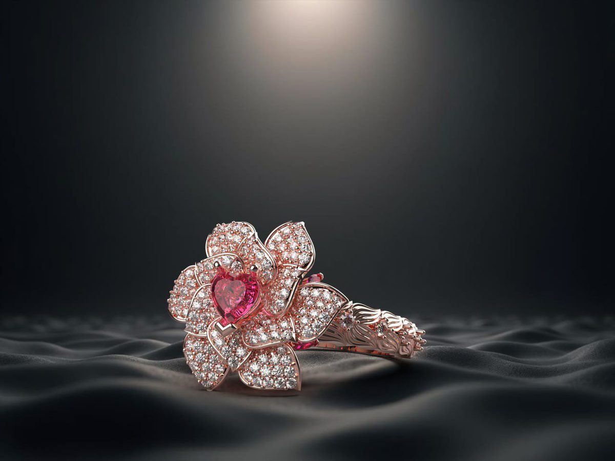 Rose gold flower ring KeyShot render