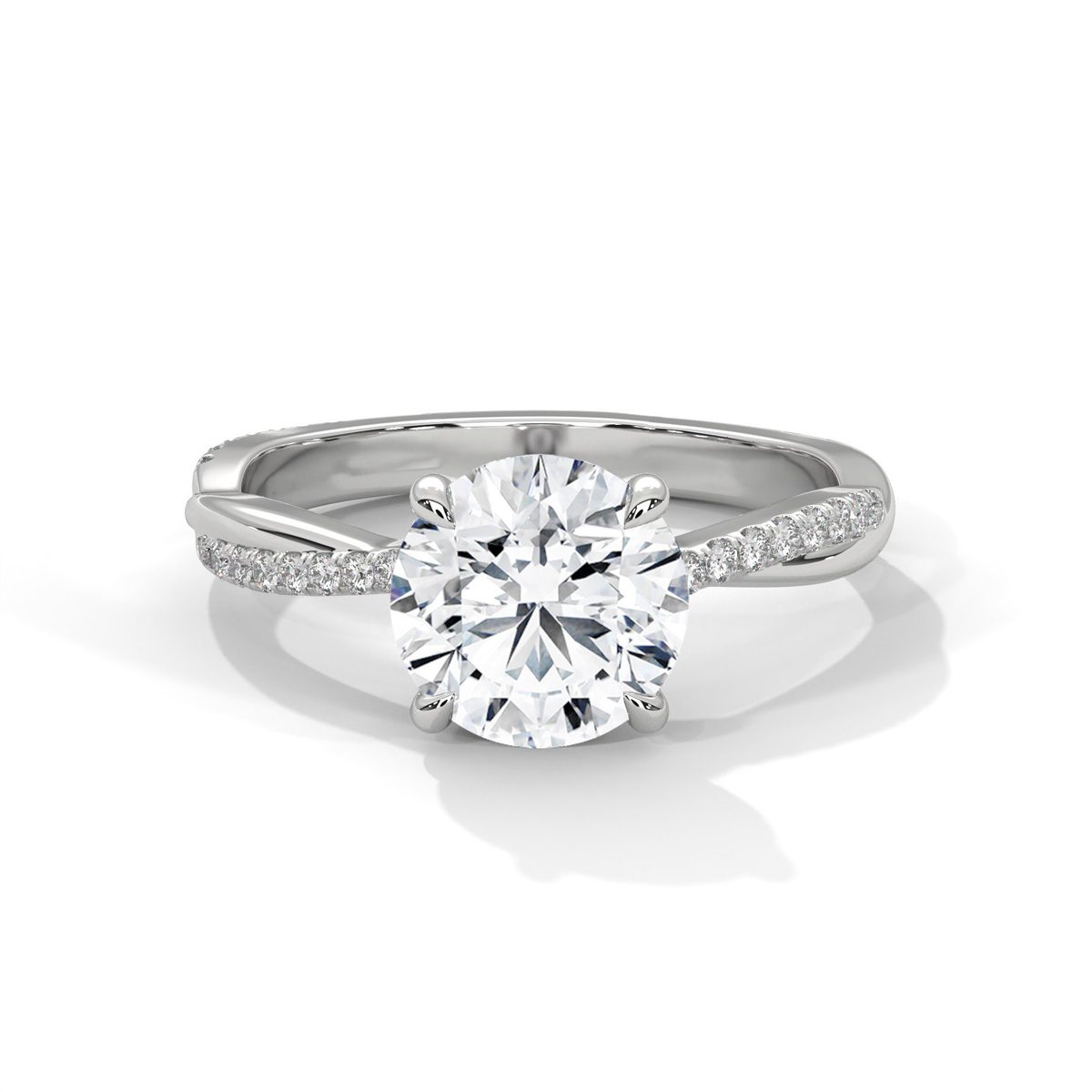 White gold twisted pave engagement ring rendered in KeyShot
