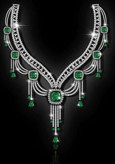 Emerald and diamond bridal necklace illustration rendered in Procreate by an R3 Jewel Academy student