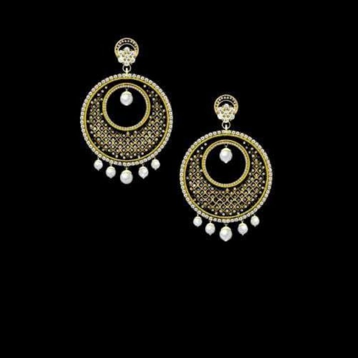 Gold chandbali earrings with pearl drops, hand-rendered in Procreate