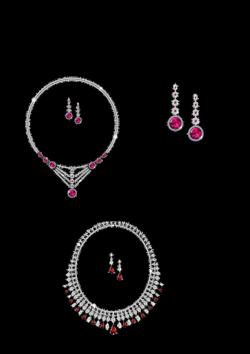 Ruby and diamond necklace set with matching earrings and bracelet, rendered in Procreate