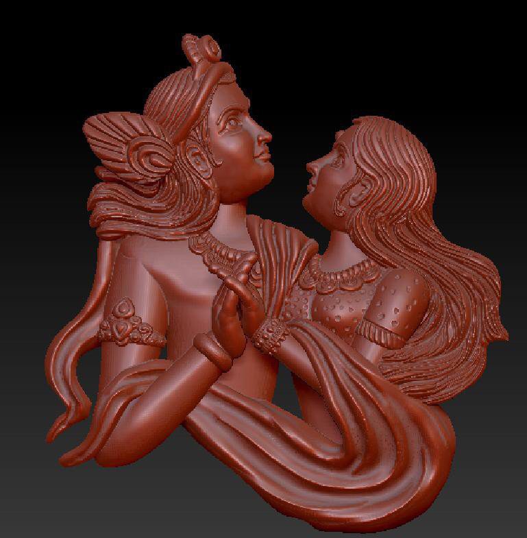 Figurative relief sculpt of two draped figures for a jewellery pendant, modelled in ZBrush