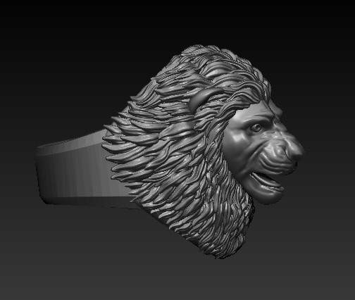 Lion head signet ring 3D sculpt showing the full band, modelled in ZBrush